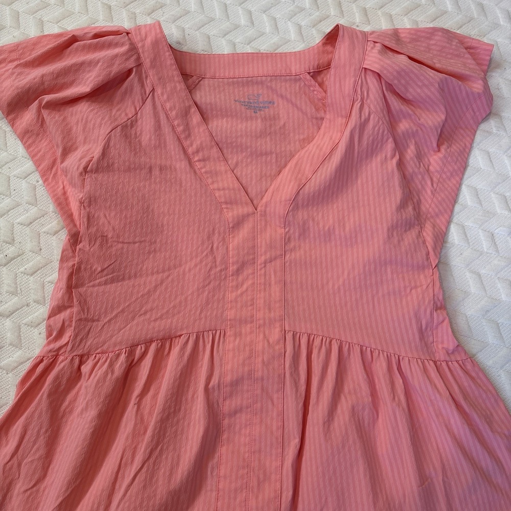 Vineyard Vines Harbor Tiered Ruffle Sleevelss Dress Tearose Size MED Feminine - Picture 2 of 9